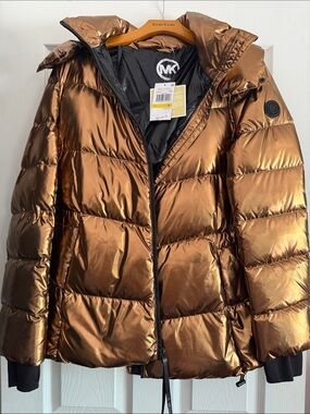 Michael Kors Metallic Copper-Bronze Puffer Coat